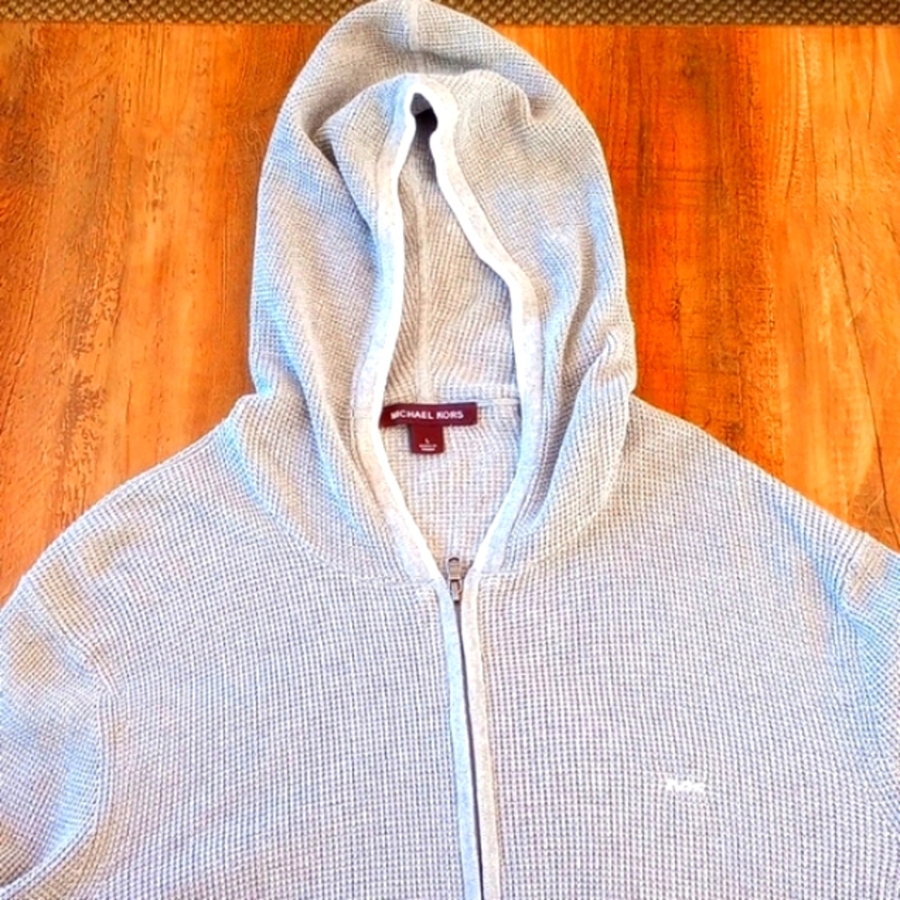Michael Kors Men's Zip Up Hooded Cardigan Sweater Size:L Color:Light Gray